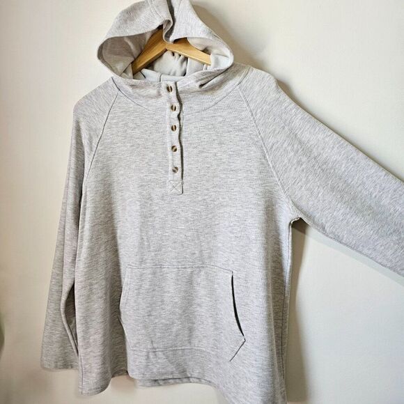 EUC COTTON BLEU LIGHT GREY SUPER SOFT HOODED SWEATER QUARTER BUTTONED SIZE SMALL - Picture 3 of 16